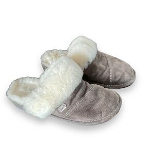 Nuknuuk Slippers Sheepskin Shearling Warm Wool‎ Lined Slip On Slides Grey Size 6